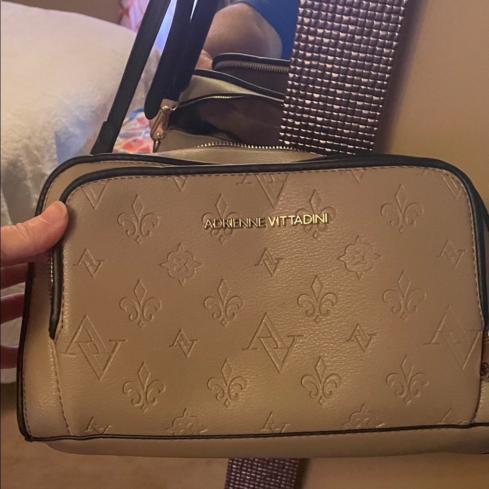Adrienne Vittadini Tan Embossed Cosmetic Bag